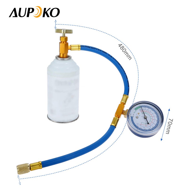 Aupoko R134A AC Refrigerant Recharge Hose, with 70 mm Gauge and 1/2" Female Freon Can Tap for R12 R22 Port, for Auto or Air Conditioner and Refrigerator Refrigerant System - Image 5